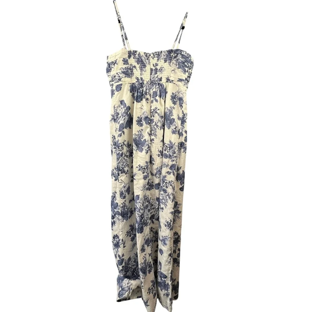 Abercrombie & Fitch Linen Cotton Floral Strapless Maxi Dress SZ MT Tropical Vaca